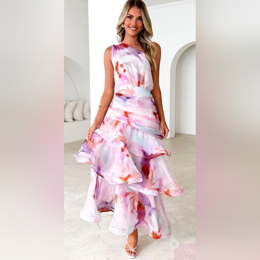 Gingham & Heels ZabaOne Shoulder Maxi Dress Pink Haze, NWT, AU Size 8, US Size 4 - Picture 9 of 9